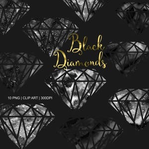 Diamond clipart: &quot;Black Watercolor Diamonds&quot; watercolor crystal clipart, gems clipart, gemstone clipart, watercolor clipart, jewel clipart