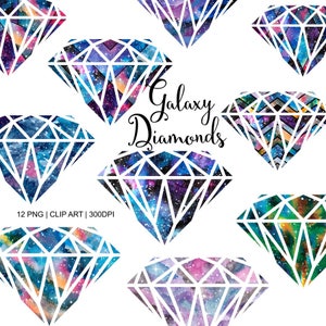 Diamond clipart: &quot;Galaxy Diamonds&quot; watercolor crystal clipart, gems clipart, gemstone clipart, watercolor clipart, jewel clipart