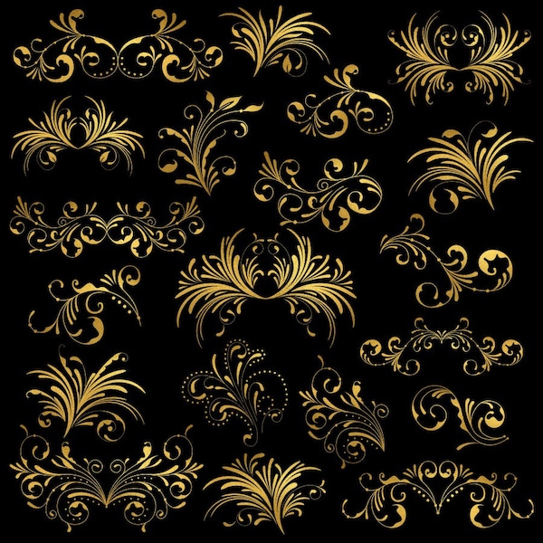 Gold Flourish Clipart PNG, Decorative swirl flourishes clipart, flourish swirl clipart, gold flourish elements, gold foil flourishes clipart