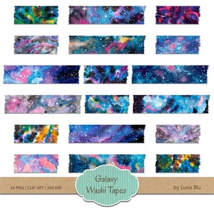 Digital Washi Tape: "Galaxy washi tape clipart", watercolor washi tape, space clipart, galaxy clipart, watercolor clipart
