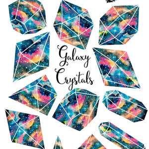 Crystals clipart: &quot;Galaxy Crystals&quot; watercolor crystal clipart, gems clipart, gemstone clipart, watercolor clipart, jewel clipart, gemstones