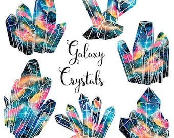 Crystals clipart: "Galaxy Crystals" watercolor crystal clipart, crystal clusters, gems clipart, gemstone clipart, watercolor clipart