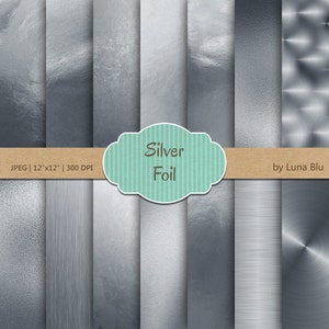 Silber Folie Digital Papier: "Metallic Silber-Papier" Silber Scrapbook Papier, Silberfolie Papier, Silber Hintergründe, Silber Texturen