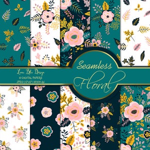 Floral Digital Paper Seamless, floral digital paper commercial, floral digital background, floral scrapbooking paper, digital paper flowers