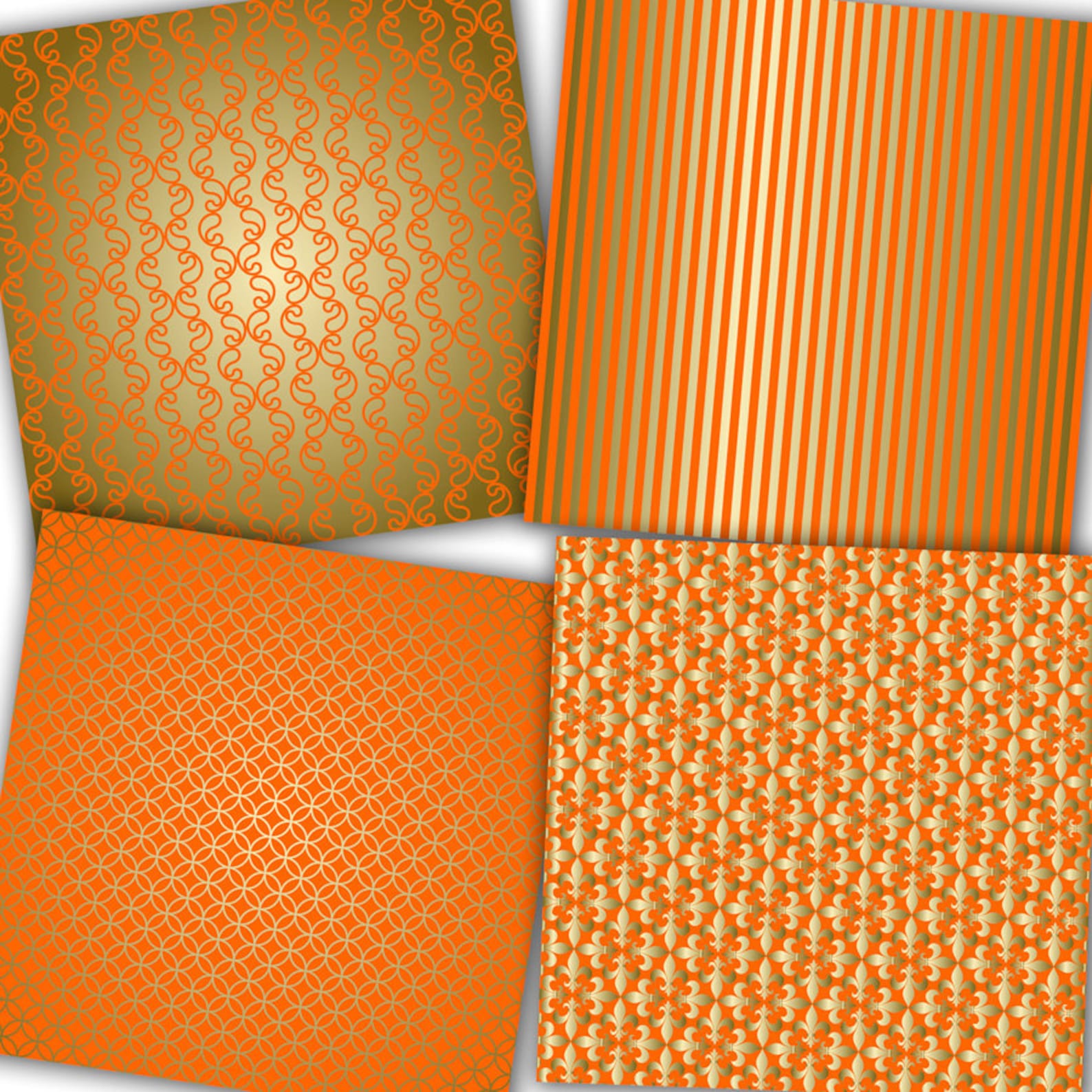 Tangerine Digital Paper Tangerine and Gold Patterns Etsy