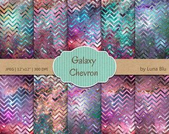 Galaxy Chevron Digital Paper Pack: Scrapbook- & Bastel-Hintergründe (digitaler Download)