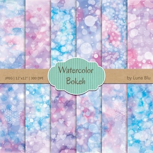 Aquarell Digitalpapier: "Aquarell Bokeh" Pastellfarben, Bokeh digitales Papier, Aquarell Texturen, Winter Scrapbooking Papier