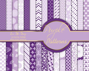 Purple Digital Paper Pack: 30 Scrapbook Patterns (12x12, 300dpi)
