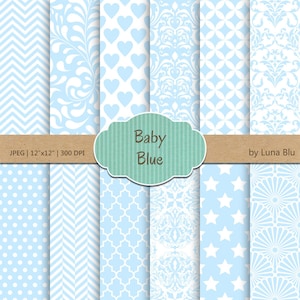 Baby Blau Digital Papier: "Baby Blue Muster" soft blau, hellblau, hellblau, Pastellblau, für Einladungen, Scrapbooking, cardmaking