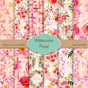 Schäbig Digital Papier: "Aquarell Blumen" Rosa, Aquarell Blumen, Blumen digitales Papier, Blumen scrapbookingpapier, Aquarell clipart