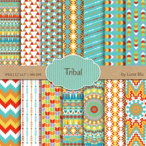Stammes-Digital Papier: "Tribal-Muster" mit Dreiecken, Chevron, Pfeile, geometrische und Azteken digitales Papier, Aztec Muster, Stammes-designs