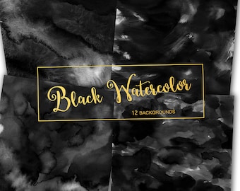 Black Watercolor Textures: Scrapbook Paper Backgrounds (Digital Download)