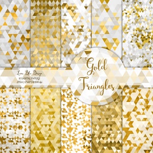 Triangle Digital Paper: &quot;Golden Triangles&quot; seamless triangles digital paper, gold triangles scrapbook paper, seamless patterns