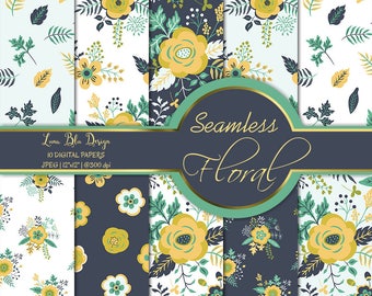 Seamless Floral Digital Paper Pack: Spring Clipart (JPG, 300dpi)