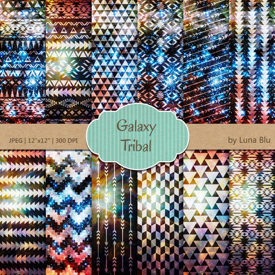Galaxy Tribal Digital Paper: Aztec Geometric Patterns (12x12 Inches) - Etsy