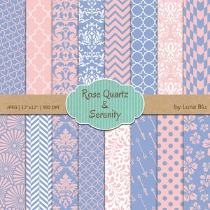 Rose Quartz en sereniteit digitale papier: roze en blauw digitale papier, Rozenkwarts en sereniteit scrapbook papier, Pantone 2016