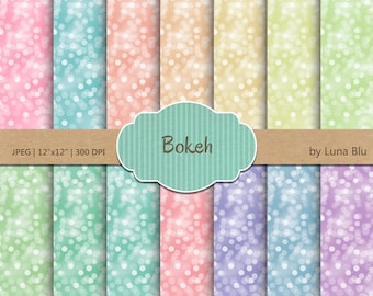 Pacchetto di carta digitale pastello Bokeh: sfondi arcobaleno (download immediato)