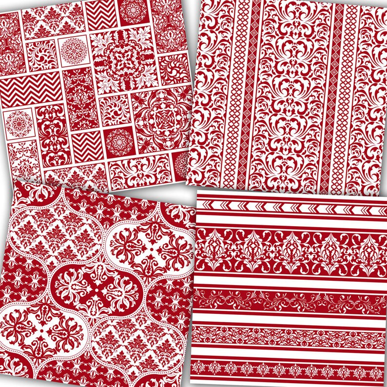Red Scrapbook Paper red Seamless Patterns Red Etsy