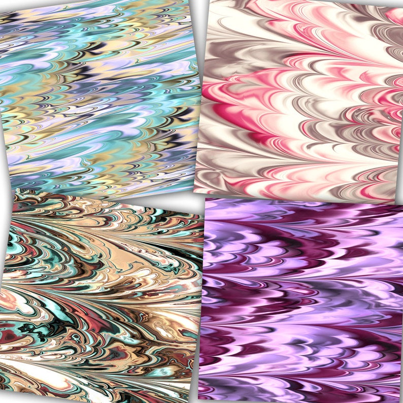 May include: Four digital paper designs with swirling patterns in shades of blue, pink, brown, and purple.