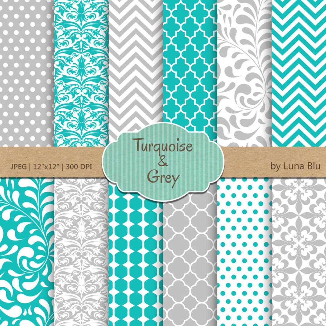 Turquoise and Gray Digital Paper: 