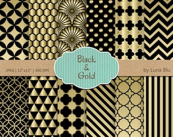 Black and Gold Geometric Paper: Scrapbook Paper Set (Digital Download)