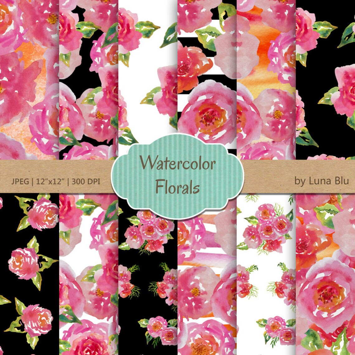 Watercolor Floral Digital Paper watercolor Etsy