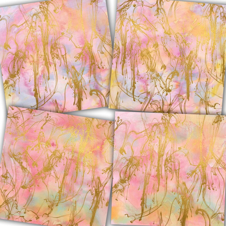 Pastel Marble Digital Paper: Gold & Silver Ink Textures (Digital Download) image 2