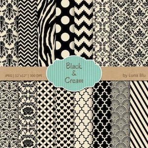 Schwarz und Creme Papier: "Schwarz und Creme" Muster, Hintergründe für Scrapbooking, Cardmaking, lädt ein, Handwerk Zubehör