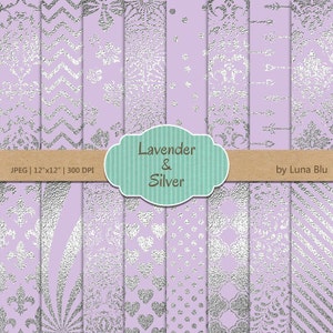 Lavendel digitale Papier, Silber Digitalpapier, Metallic Papier, Lavendel und Silber, Lavendel Scrapbook Papier, lila Papier