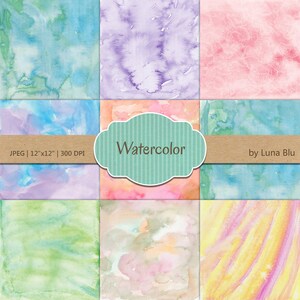 Watercolor Digital Paper: &quot;Watercolor Textures&quot; in rainbow and pastel colors, watercolor backgrounds, pastel textures, scrapbooking paper