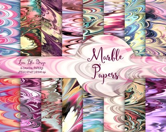 Colorful Marble Digital Paper: Abstract Scrapbook Backgrounds (Digital Download)