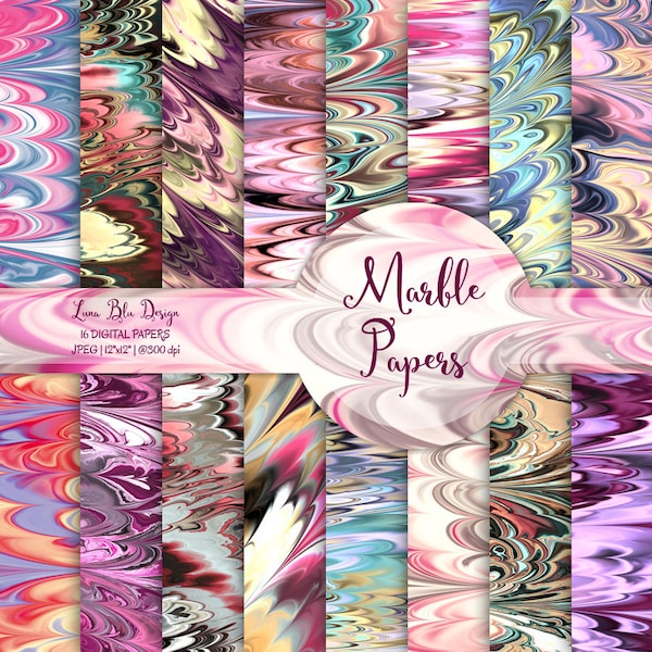 Marble Textures: "Marble Digital Paper" marble paper, colorful digital paper, abstract marble scrapbook paper, marble backgrounds