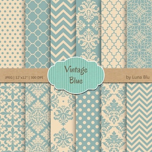 Vintage blau DigitalPapier: "Vintage blue patterns" Pastell digitales Papier, Pastell Scrapbook Papier, für Einladungen, Karten, Handwerk liefert
