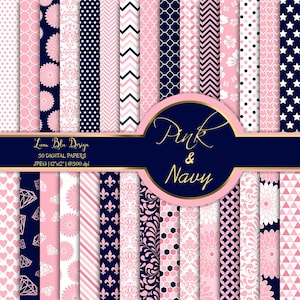 Rosa und Marine digitales Papier, digitales Papier kommerzielle Nutzung, 30 Marine und rosa digital Papiere, Marine und rosa Scrapbook Papier, Bundle