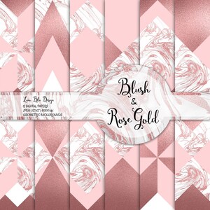 Blush and Rose Gold Geometric Digital Paper: &quot;Blush and Rose Gold Geo Patterns&quot; rose gold digital paper, luxury, chic, modern backgrounds