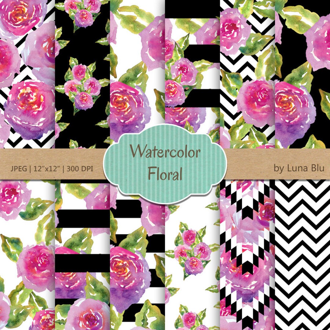Watercolor Floral Digital Paper watercolor Floral Purple Floral