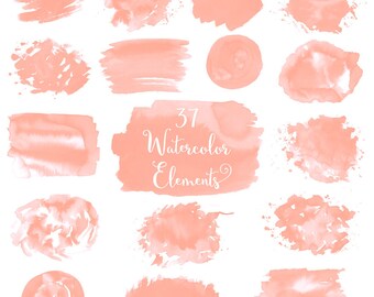 Watercolor splash clipart, coral watercolor brush strokes, coral watercolor splashes, splash clip art, watercolor splotches, watercolor logo