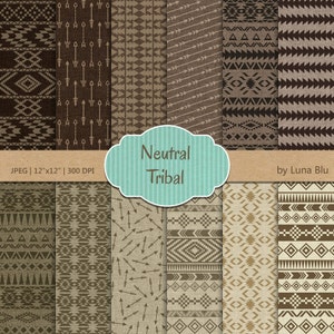 Tribal Digital Paper: &quot;Tribal Patterns&quot; neutral tribal papers with triangles, chevron, arrows, aztec digital paper, tribal designs