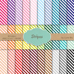 Stripes Digital Paper pack: "Rainbow Stripes" digital paper bundle, Stripes scrapbook paper, set of 30, commercial use, mega pack
