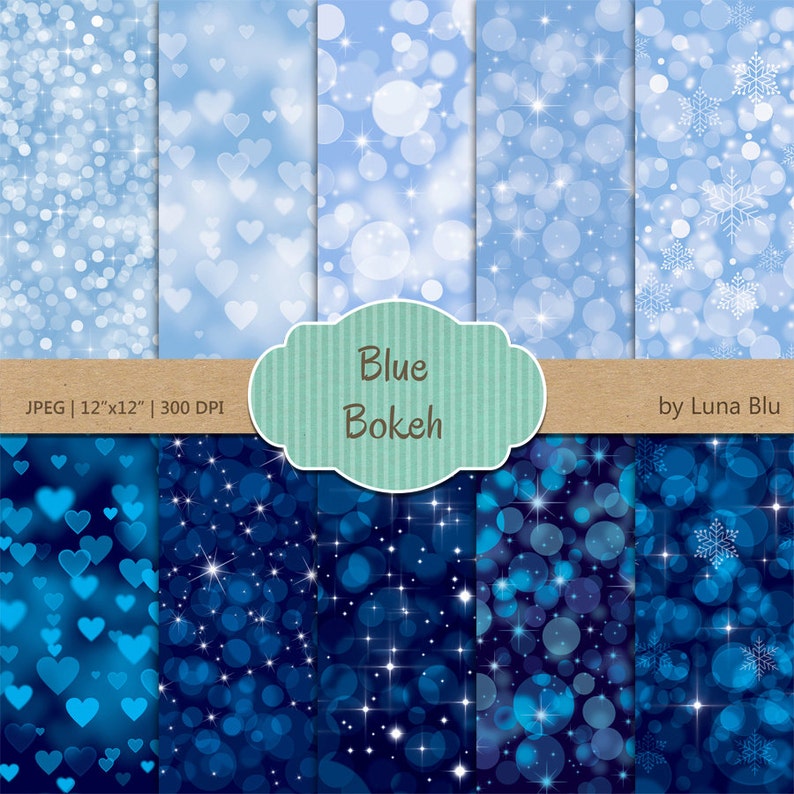 sparkles heart bokeh with stars Instant Download Bokeh Digital Paper Pack: Blue Bokeh blue digital paper