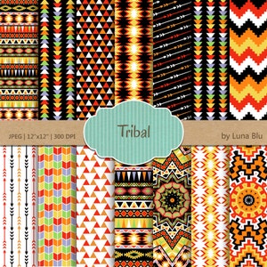 Tribal Digital Paper: &quot; Tribal Patterns&quot; with triangles, chevron, arrows, geometric and aztec pattern, aztec digital paper, tribal designs