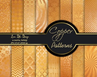 Copper Digital Paper, copper textures, copper foil patterns, metallic copper backgrounds, Copper Scrapbook Paper, copper patterns