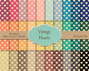 Hearts Digital Paper pack: "Vintage Hearts" digital paper bundle, valentine digital paper, set of 30, commercial use, mega pack