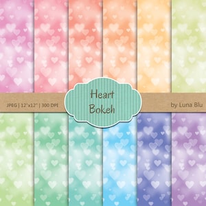Bokeh Digital Paper Pack: "Cuore di bokeh" pastello bokeh texture, cuore carta digitale per uso personale e piccolo uso commerciale