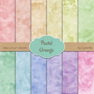 Weiches Grunge Digital Papier: "Pastell Grunge" mit Regenbogen Pastell Texturen, weiche Hintergründe für Scrapbooking, Einladungen, Karten und vieles mehr