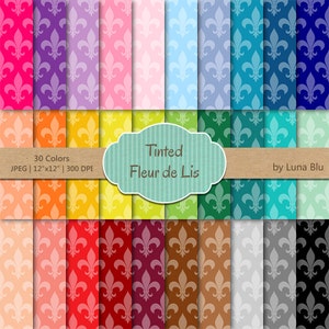 Pacote de papel digital Fleur de Lis: pacote de papel digital "Tinted Fleur de Lis", papel para scrapbook Fleur de Lis, uso comercial, mega pack