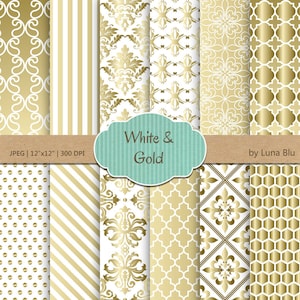 Gold Hochzeit Digital Papier: "Weiß und Gold" Scrapbook Papier, metallisches gold digital Papiere für Hochzeitseinladungen, save the Date Karten