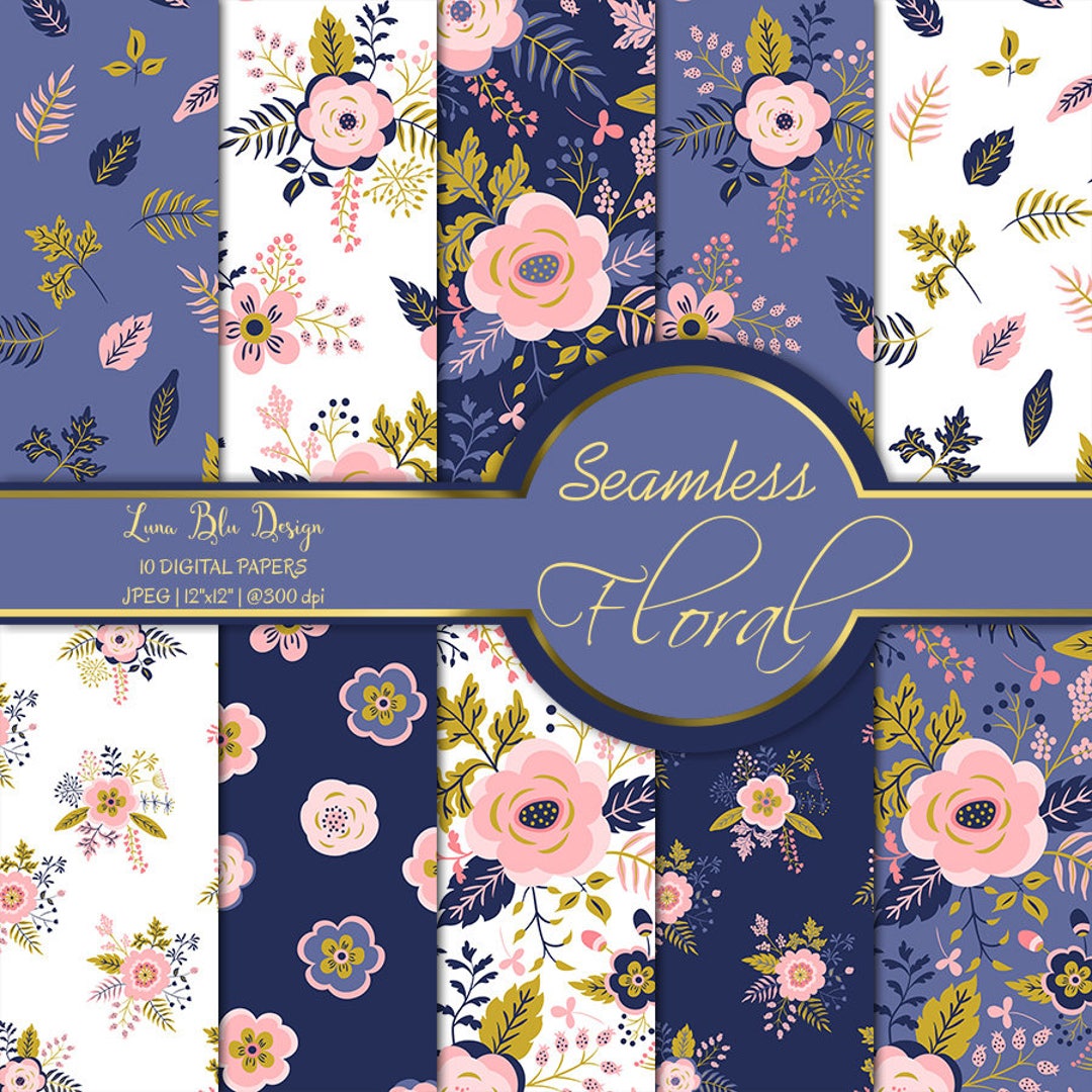 Seamless Floral Digital Paper: Pink Flower Backgrounds (JPG, 12x12 ...
