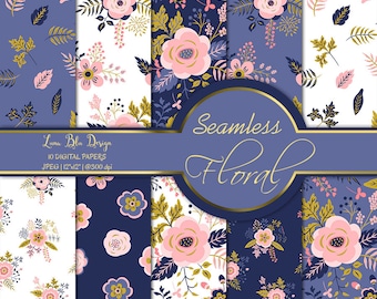 Seamless Floral Digital Paper: Pink Flower Backgrounds (JPG, 12x12, 300dpi)