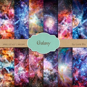 Galaxy Digital Paper: "Colorful Galaxy" papel digital estrella, cielo estrellado, arte del espacio exterior, papel digital del cielo nocturno, fondo de la galaxia, nebulosa